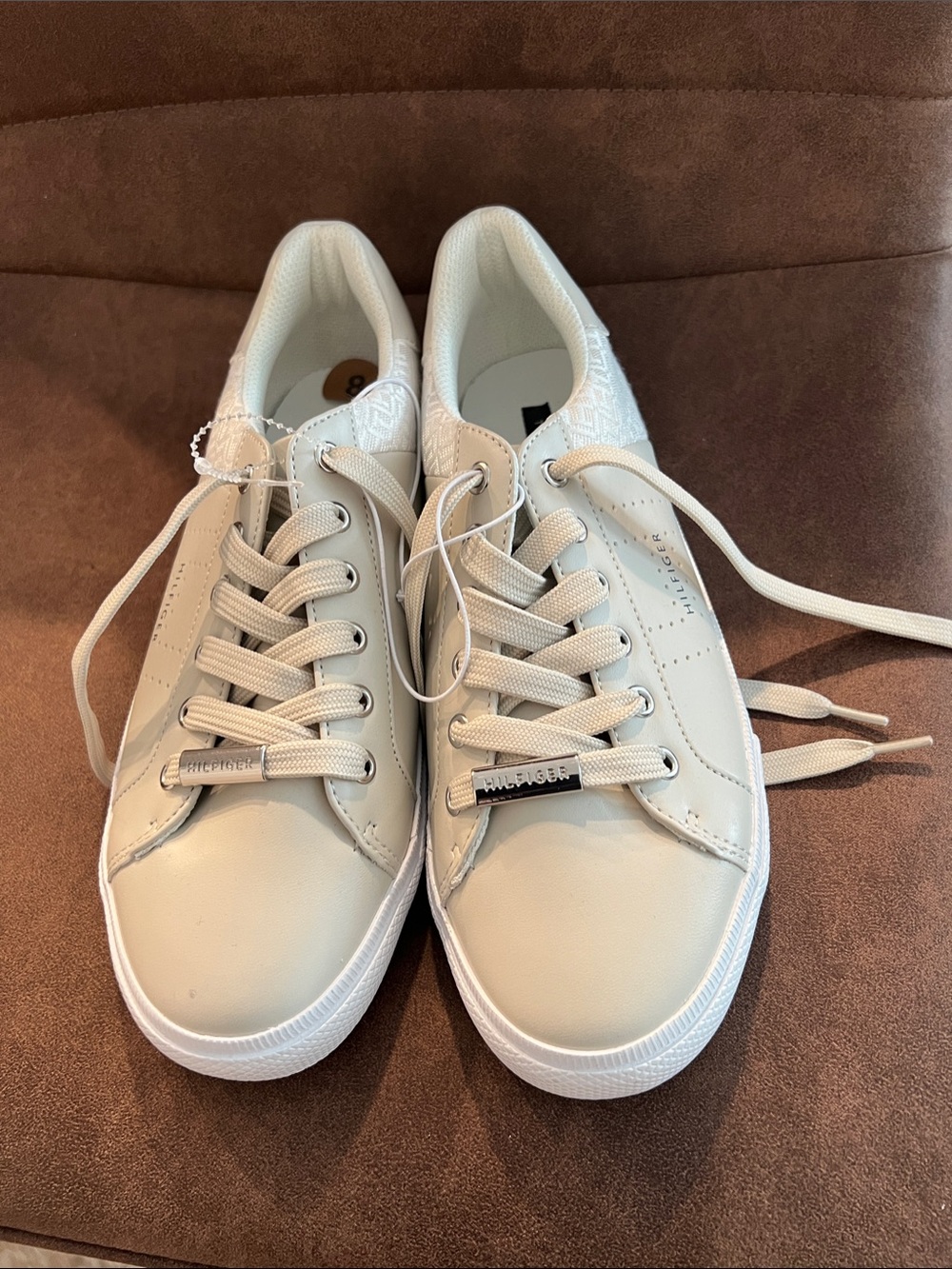 Tommy Hilfiger Cream Lace-Up Leather Sneakers